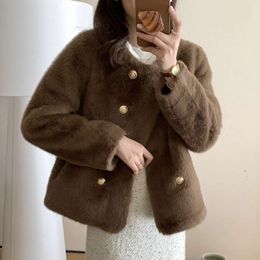 Xiaoxiangfeng Temperament Imitation Mink Fur Environmentally Friendly Jacket for Women with Small Stature and Integrated Insulation Maillard