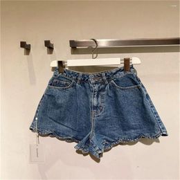 Women's Jeans Spring/Summer Slim Straight Tube A-line Casual Pants Wave Edge High Waist Old Denim Shorts For Women