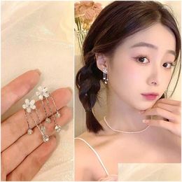 Dangle Chandelier Earrings Korean Cute White Flower Charm Crystal Tassels Drop For Women Fashion Y2K Sweet Cool Party Jewelry Delivery Otmxj