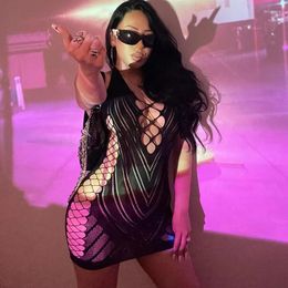 Casual Dresses 2024 Summer Sleeveless Black Dress Women Y2K Solid Backless Bodycon Female Sexy Fishnet Night Club Party Transparent Mini