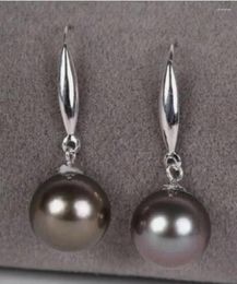 Stud Earrings 10-9MM Black South Sea Pearl 14K Gold Full Drill