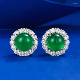 Stud Earrings SpringLady Vintage 925 Sterling Silver Round Jade Gemstone Drop Dangle Wedding Fine Jewelry Anniversary Gifts