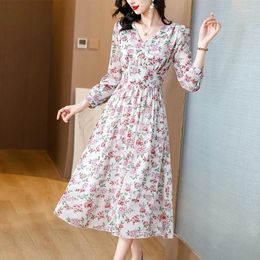 Casual Dresses 2024 Spring Boho Beach Maxi Summer Luxury Chiffon Floral Office Midi Dress Women's Vintage Elegant Evening Prom