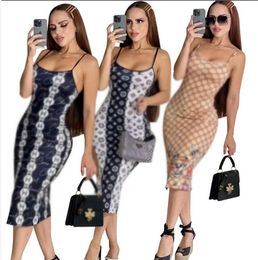 Design new summer women's desinger sexy Sling vest dress printed letters contrast girls Fashionable Sleeveless Stretch Strap Split Dress Skirts