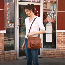 Shoulder Bags Vintage Sling Crossbody Bag Women Soft Leather Messenger Handbag Multi-pocket Multi-function Solid Colour Retro For Street