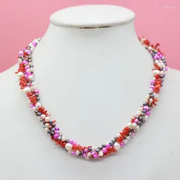 Choker The Last One . Exquisite. Pretty. Minimal Natural Baroque Pearl And Coral Necklace. European Women's Glamour Jewelry 18"