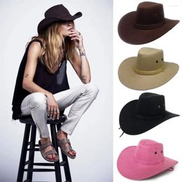 Wide Brim Hats Women Men Cowboy Hat Unisex Faux Leather Sunhat Wild Panama Visor Travelling Safari Sun Shield