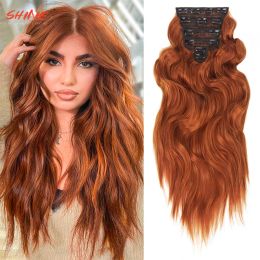 Piece Piece Piece 6Pcs/Set Synthetic Hairpiece Long Wavy Cooper Clip In Hair For Women Red Orange Natural Looking High Temperature F