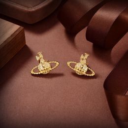 Designer Charm Stud Earrings Viviane Luxury Women Fashion Jewellery Saturn Earing Pearl gold Earring cjeweler planet Westwood Woman 58