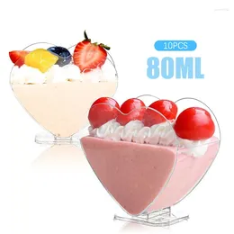 Disposable Cups Straws Heart Shaped Pudding Jelly Mousse Ice Cream Cup Appetizer Bowl For Home Dessert Shop Food Container Plastic