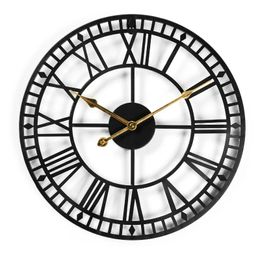 Vintage Classic Large Metal Iron Wall Clock Rustic Roman Numerals Decor Antique Style Wall Clock Retro Home Decoration 240322