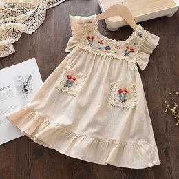 Girl's Dresses Menoea Baby Girls Cotton Dress New Summer Flower Embroidered Lace Dress Preschool Childrens Leisure Flight Sleeves Princess Clothing 2-6Y 24323