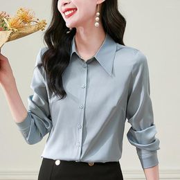 Women's Blouses 19 Momme Real Silk Shirt Spring Summer Elegant Shirts Fashion For Women Long Sleeve Office Lady Solid Blouse