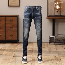 Men's Jeans Ly Designer Fashion Men High Quality Retro Blue Stretch Slim Fit Vintage Embroidery Pocket Casual Denim Pants