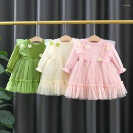 Girl Dresses Baby Clothes Toddler Spring Autumn Girls Long-Sleeved Flower Mesh Princess Skirt Sweet Cute Dress