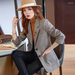 Women's Suits Woollen Blazer Jacket For Women Korean Fall And Winter Casual Short Plaid Female Office Lady Top