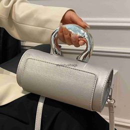 Evening Bags Advanced Handheld Bag for Women 2023 New Korean Instagram One Shoulder Crossbody Bag Solid Colour Versatile Cylinder Bag H240328