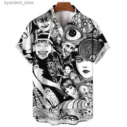 Men's Casual Shirts Summer mens 3D printed horror pattern shirt Hawaiian fashion designer top street clothing Gothic short sleeved button L240320