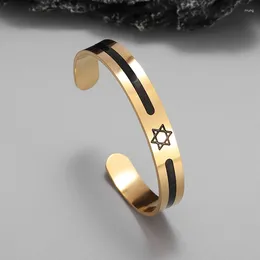 Bangle Jewish Jewelry Star Of David Symbol Open Bracelet Men's Stainless Steel Hexagonal Shield Cuff