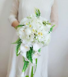 Wedding Flowers 2024 Waterfall Bouquet For Bride Ramo De Boda Novia Calla Lilies With White Poney Complementos