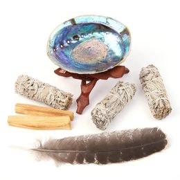 Palo Santo White Sage Stick Set with Abalone Shell Smudge Stick Wand for Spiritual Incense Sticks Burning Aromatherapy Energy 240305