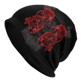 Berets Bonnet Hats Viking Men Women's Thin Skullies Beanies Hat Fighting Fenrir Red Autumn Spring Warm Cap Design Caps