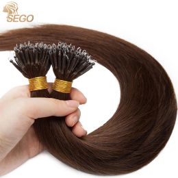 Extensions SEGO 1624 Inch 1G/S 50Pcs Real Human Hair Nano Ring Hair Extensions Machine Remy Prebonded Straight Nano Tip Indian Hair