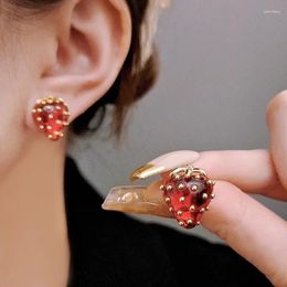 Stud Earrings Red Zircon Strawberry Women's 2024 Trend Sweet Simple Design Fruit Jewellery Personalised