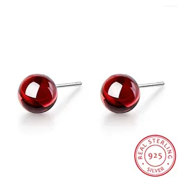 Stud Earrings Wholesale 925 Sterling Silver For Women Jewelry Red Garnet Earring 6mm Ball Bead Brinco Gift