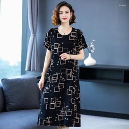 Party Dresses Summer Long Dress For Women 2024 Casual O-Neck Elegent Short Sleeve Vintage Middle Aged Woman Clothes High Quality