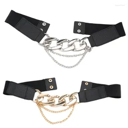 Belts Faux Leather Elastic Belt Stretch Waistband Chain High Waist Button For Dresses Coat