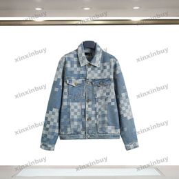xinxinbuy Men designer Coat Jacket Chessboard grid mosaic letter jacquard fabric 1854 long sleeve women Black Dark Blue brown S-2XL