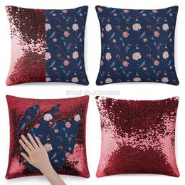 Pillow Case Soft Flower Pattern Blue Pink Sequin Pillowcase Custom Cafe Home Decor Cover Color Changing Cases