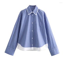 Women's Blouses SuperAen 2024 Spring European And American Fashion Style Lapel Collar Long Sleeved Single Breasted Striped Shirt