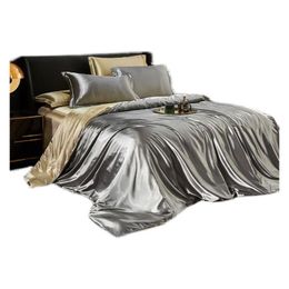 Bedding Sets Light Luxury Silk Washed Four-Piece Set Solid Colour Quilt Er Ice Sheets Drop Delivery Home Garden Textiles Supplies Dhnnx