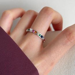 Cluster Rings Fashion Silver Colorful Stone Lines For Women Fine Jewelry Adjustable Open Vintage Ring Ladies Party Accessories Gift