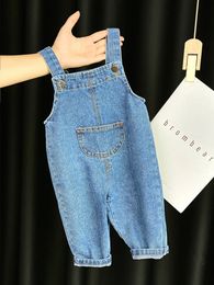 Baby Boy Solid Denim Overalls Child Jean Bib Pants Spädbarn Jumpsuit Barnen Klädbarn