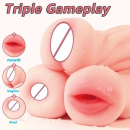 Masturbators Male Soft Silicone Masturbation Cup Sex Toys 4D Realistic Deep Throat Mouth Vagina Anal Vacuum Stimulator Men Goods For Adults