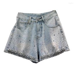 Women's Jeans Heavy Embroidery Drilling Beaded Denim Shorts Fashionable 2024 Summer High Waist Wide Leg Pants