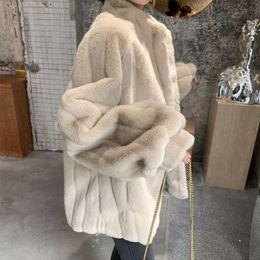 Autunno e inverno pelliccia di coniglio imitazione donna di media lunghezza vestiti di peluche cappotto di agnello sciolto colletto in piedi