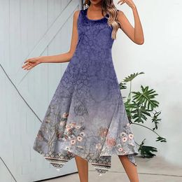 Casual Dresses Women's Summer Vintage Printed Sleeveless Dress Handkerchief Hem Maxi Tank Top With Dressy Fall For Women