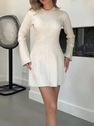 Casual Dresses Women Elegant Sweater Dress Solid Colour Cable Knit Long Sleeve Mock Neck A-Line Mini