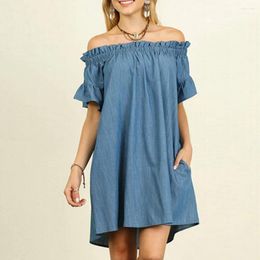 Party Dresses Jeans Dress Womens Off The Shoulder Denim Look Shirt Tops Vestido Curto