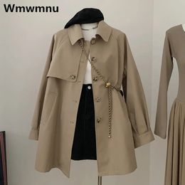 معاطف الخندق الكلاسيكية الطول غير الرسمية غاباردينا سترة أنيقة الربيع فضفاضة Windbreak overbreak overcoat الكورية الأزياء casaco 240309