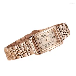 Wristwatches Watch Women's Fashionable Temperament Small Square Roman Scale Vintage Steel Band Waterproof Quartz