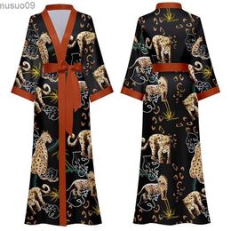 home clothing Flower printed kimono robe womens artificial silk bathroom spring and autumn loose fitting home dress lounge Pyjamas half sleeved pajamasL2403