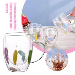 Wine Glasses 350ml Creative Double Wall Glass Cup Thickening With Milk Handles Flowers Gifts Teacup Simulated Fill Cups Clear W7V4