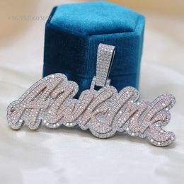 Hiphop Style Letter Name Pendant Sterling Sier VVS Round Moissanite Diamond Pave Setting Pendants For Necklace