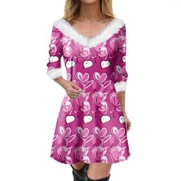 Casual Dresses Woman'S Fashion V-Neck Slim Dress Valentine'S Day Love Printed Long Sleeve Min Winter Vestidos Midi 2024