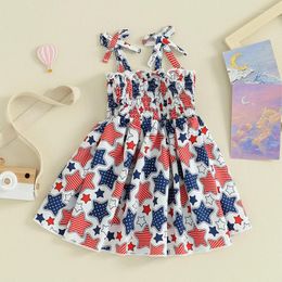 Girl Dresses Toddler Kid Baby 4th Of July Dress Star Print Casual Sleeveless Spaghetti Strap A-Line Summer Clothes